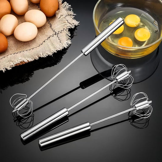 3 Pack Stainless Steel Egg Whisk, Hand Push Rotary Whisk Blender, Versatile Easy Whisk, Hand Push Mixer Stirrer for Beating Eggs, Frothing Milk, Blending, Mixing, Whipping Smoothies & Shakes