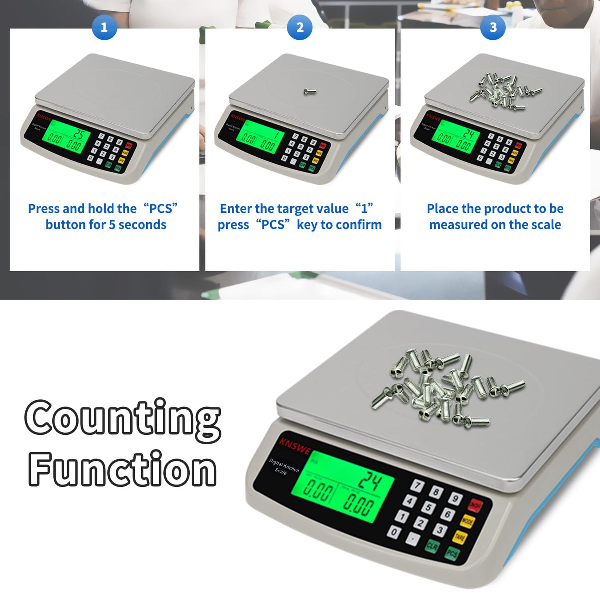 Large Kitchen Scale Black 40KG/88LB Commercial Food Scales Digital Weight for Cooking Meat Baking Bread Price Computing 304 Stainless Steel with Parts Counting Deli Stores Tare Function