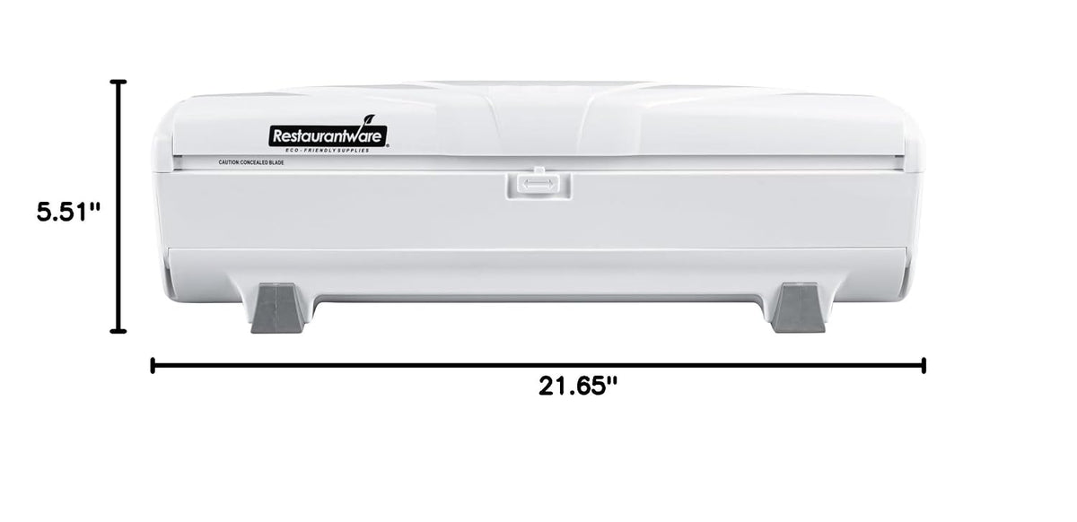 Chef 101 Food Wrap Dispenser with Cutter, 1 Refillable Cling Wrap Dispenser - Fits 12” to 18” x 1000’ Rolls, Press Down and Cut, White Plastic Aluminum Foil, Sharp Blade