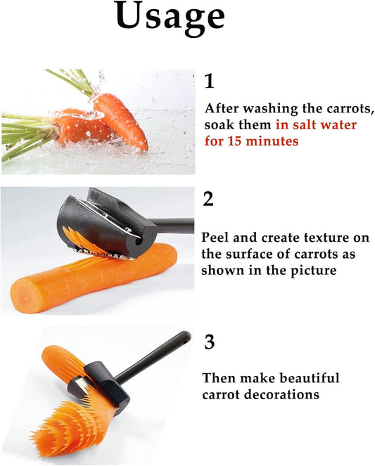 Carrot Curler and Peeler, Black Carrot Spiral Shred Slicer Root Vegetables Fruits Slicer Sharpener Garnishing Tool (Plastic)