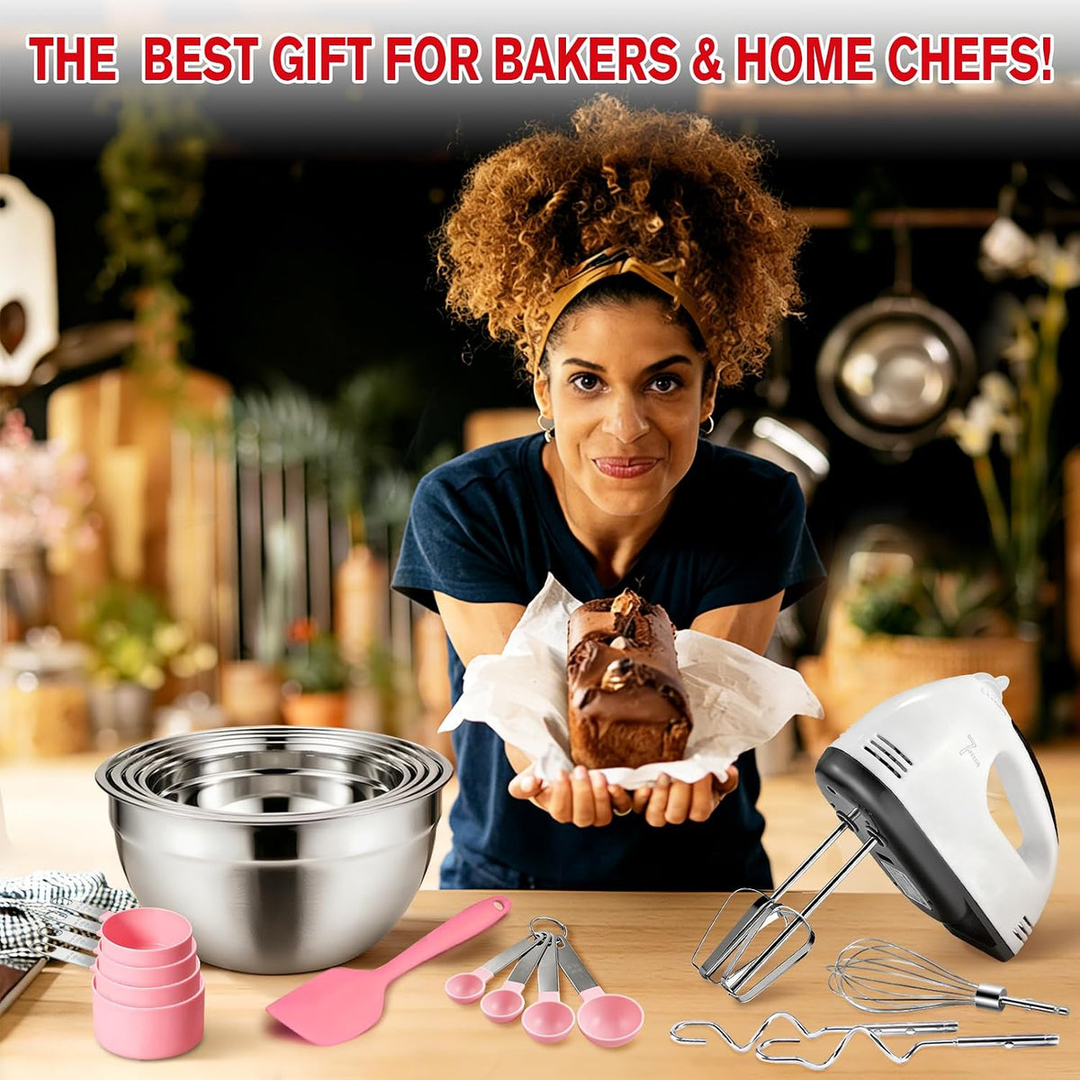 Showvigor Electric Hand mixer - 7 Adjustable Speed 180W Handheld Mixer Electric Whisk with 5 Stainless Steel Accessories, Turbo Boost/Self-Control Speed + Eject Button Food Beater for Cakes Eggs