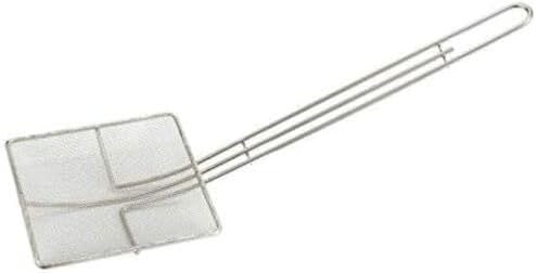 Square Mesh Skimmer | 6.5" Medium 20L | Stainless Steel Spider Cooking Oil Strainer with Long Handle for Kitchen | Deep Nickel Fryer Scoop for Professional Restaurant Use
