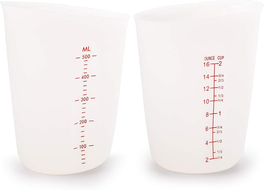 Set of 4 Silicone Flexible Measuring Cups with Marking, 2 Pack 8 Ounces(1-cup) and 2 Pack 16 Ounces(2-cup) Squeeze and Pour Silicone Measuring Cup Set