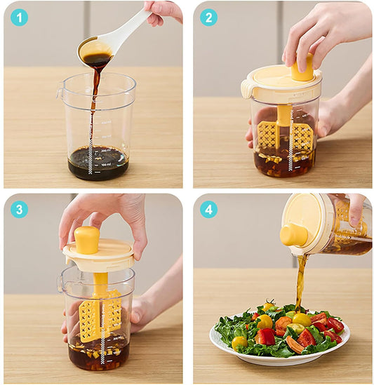 Salad Dressing Shaker Bottle, Salad Dressing Mixer Cup, Egg Liquid Mixing Cup, Manual Mixing Tool for kitchen,vinaigrette dressing bottle (Yellow)