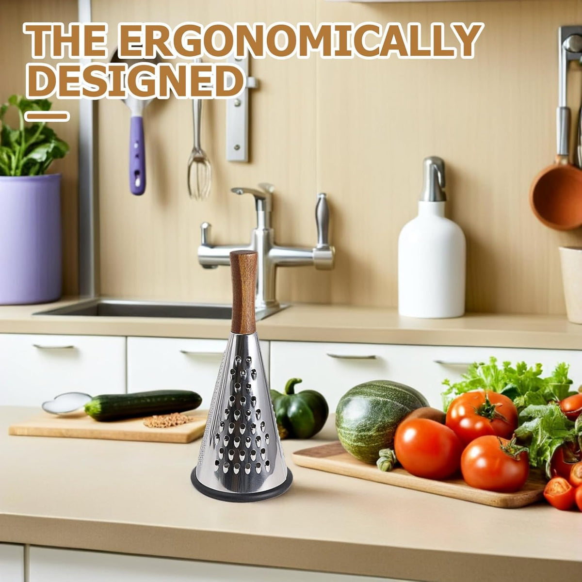 Kitchen Grater Cheese Grater with Handle Carrot Peeler Veggie spiralizer Manual Mandoline Slicer Cheese Slicer Cucumber Slicer Cone-Shaped Cheese Grater Truffle Wood Vertical
