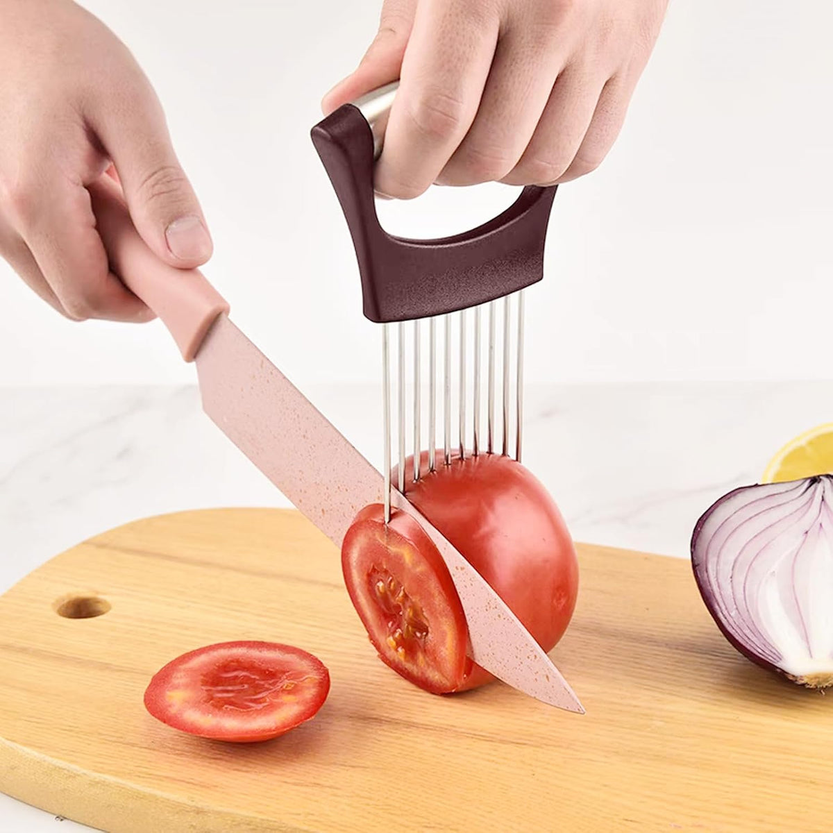 Stainless Steel Onion Holder for Slicing,Onion Slicer Holder,Kitchen Gadget