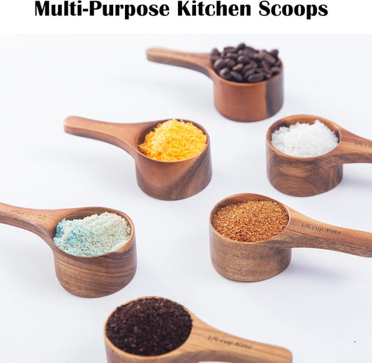 Wood Coffee Scoop-4 Pieces Wooden Scoops for Jars Small Measuring Spoons for Ground Coffee,Tea,Sugar,Seasoning-Multipurpose Wooden Scoop for Jars,Canisters,Bath Salts,Laundry Detergent(Acacia Wood)