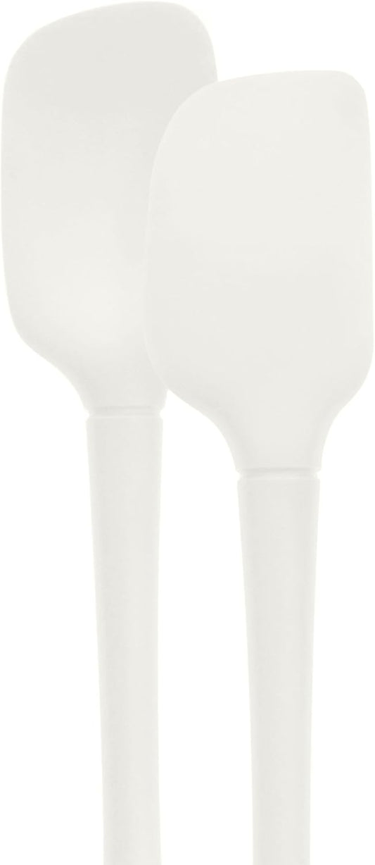 Flex Core Mini Silicone Spatula Spoonula Set of 2 for Cast Iron Non Stick Cooking & Baking, Dishwasher Safe Spatula & Spoonula All Silicone Heat Resistant BPA Free Kitchen Utensil, White