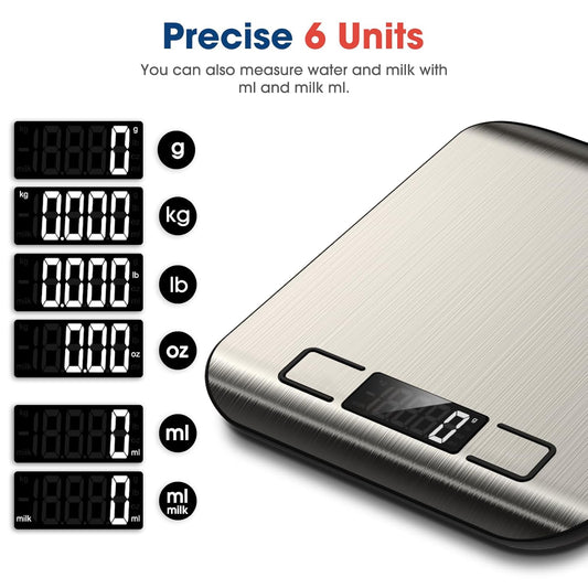 Food Scale, 22lb Digital Kitchen Scale Weight Grams and Ounces for Baking Cooking Coffee Package Postage, 6 Units with Tare Function, LCD Display, Easy Clean Stainless Steel