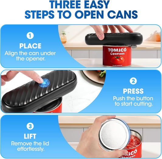Electric Can Opener for Seniors, One-Touch Automatic Can Opener with Smooth Edge, USB Rechargeable, Cordless Battery Operated, Handsfree, for All Can Sizes, Kitchen Gadgets for Arthritis Users, Black