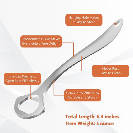 Heavy-Duty Beer Bottle Opener for Home and Bar Bartender | Easy Pop Cap, Zinc Alloy Metal with Smooth Surface, Comfortable Grip, Gift Packaging Included