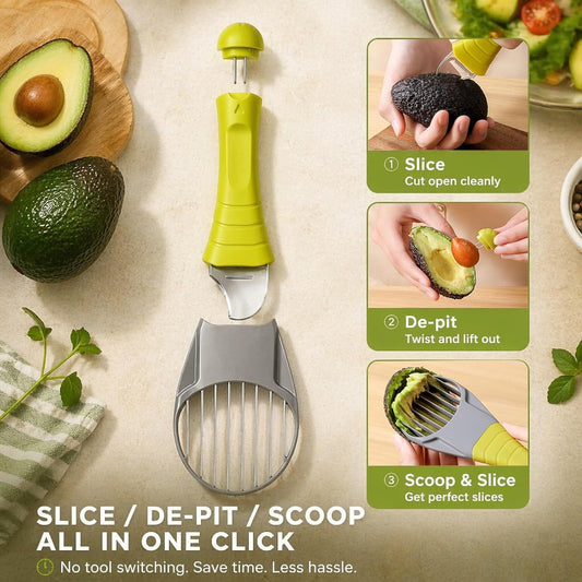 Avocado Slicer Tool 3 in 1, Avocado Cutter Tool, Avocado Peeler - 3-in-1: Slice/Pit/Scoop, Safe & Easy for All Ages, Slides into Drawer, Great Gift for Friends/Colleagues - Avacado Tool