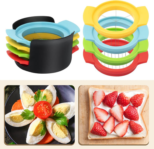 Egg Slicer, 4-in-1 Stainless Wire Egg Slicer for ard Boiled Eggs, Soft Fruit & More – Effortless Egg Cutter for Salads, Sandwiches, Charcuterie Boards – (Perfect for Strawberries, Bananas, Grapes)