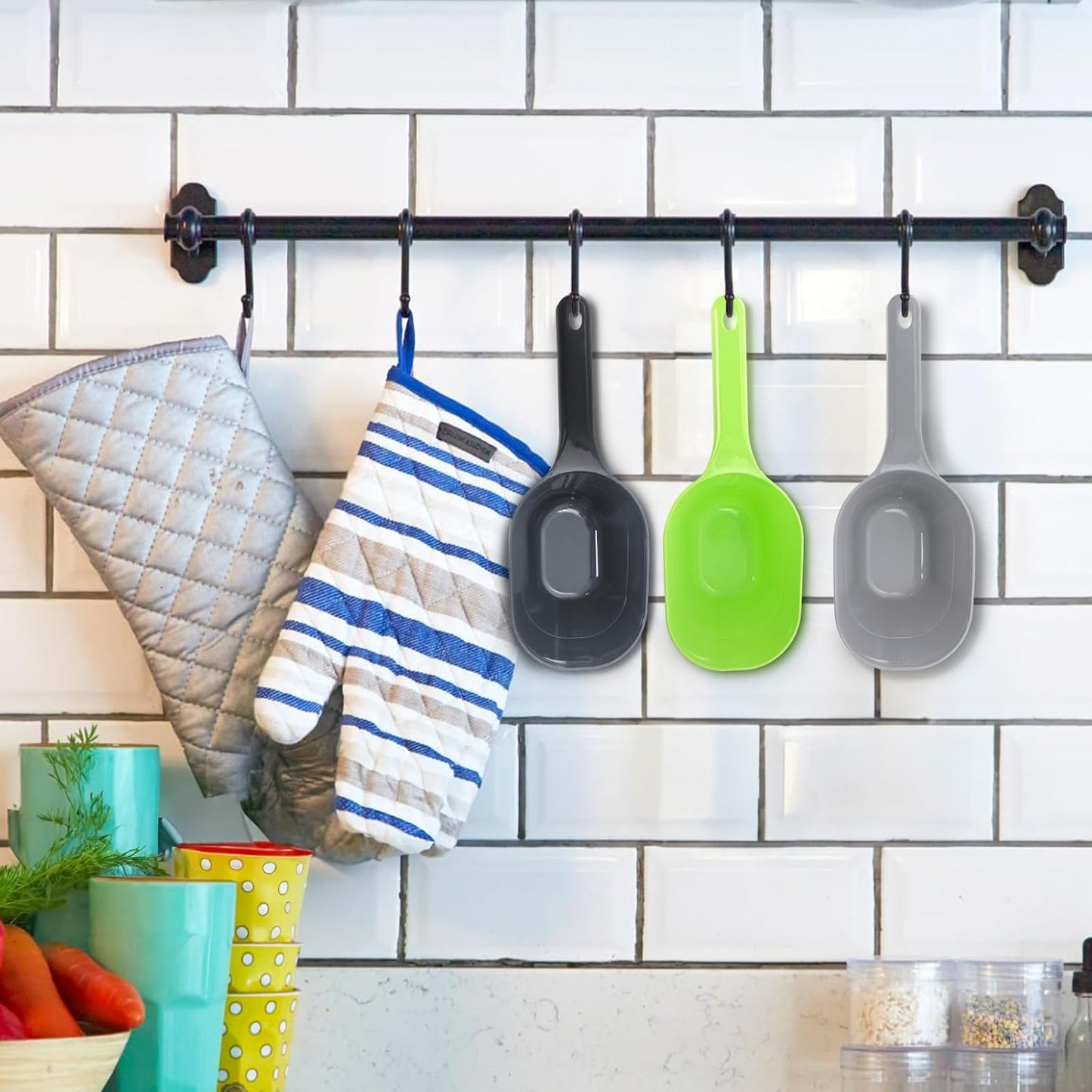 12 Pack Dog Food Scoop, 1 Cup Plastic Pet Food Scoop with Measuring Lines, Multi Purpose Kitchen Scoop Measure Cups for Puppy, Flour, Ice Cube, Accurate Portion Control, 4 Colors