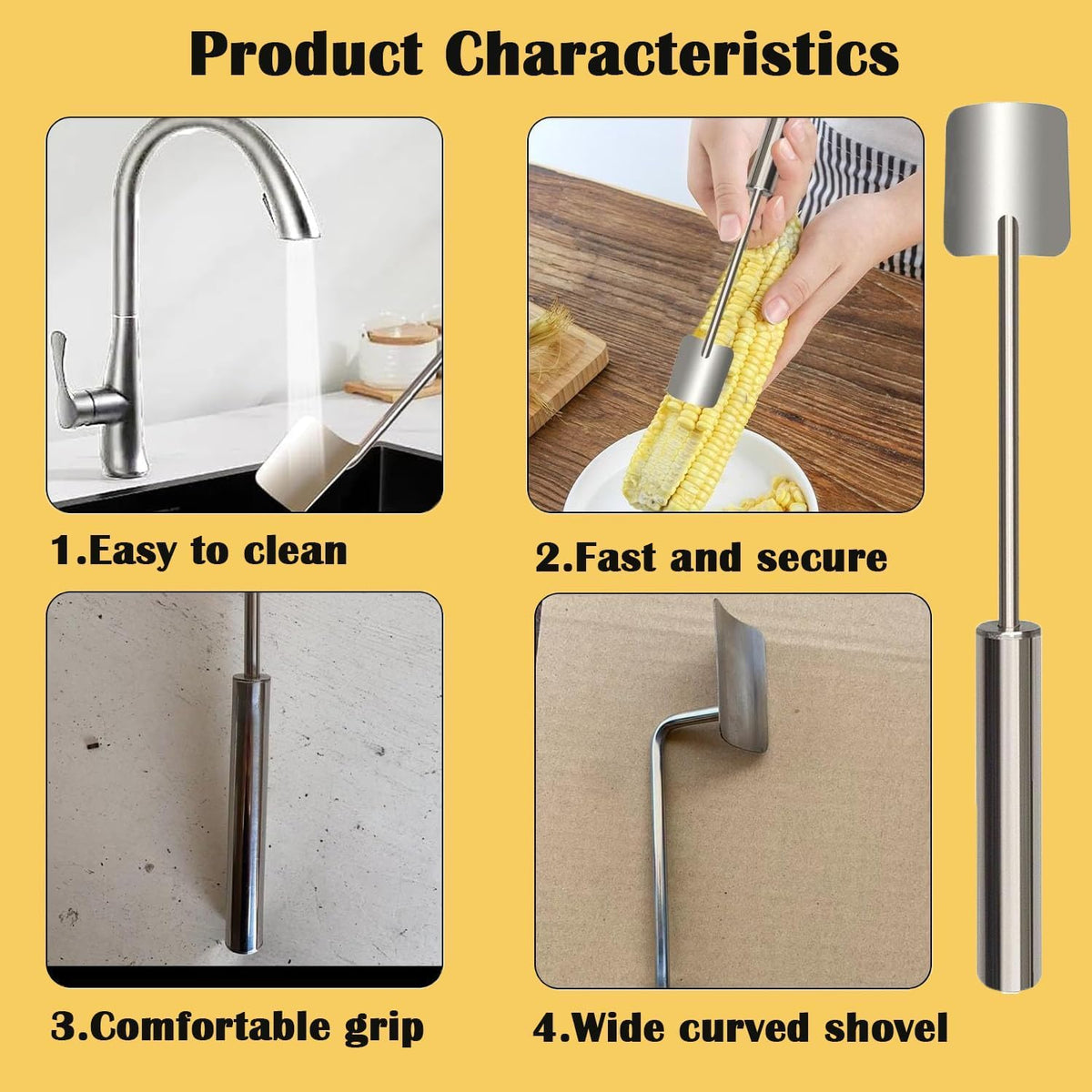 Corn Cob Stripper,2026 NEW Long Handle Stainless Steel Corn Stripping Too,Corn on the Cob Remover, Fast and Safe, Suitable for Home Kitchens, Restaurant Chefs, Outdoor Dining Enthusiasts