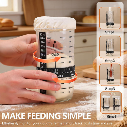 Sourdough Starter Kit for Beginners – Complete Sourdough Kit with Banneton Basket, Bread Lame with Blades, Starter Jar, Bread Stencil, Dough Scraper & Recipe Guide – Sourdough Bread Making Kit