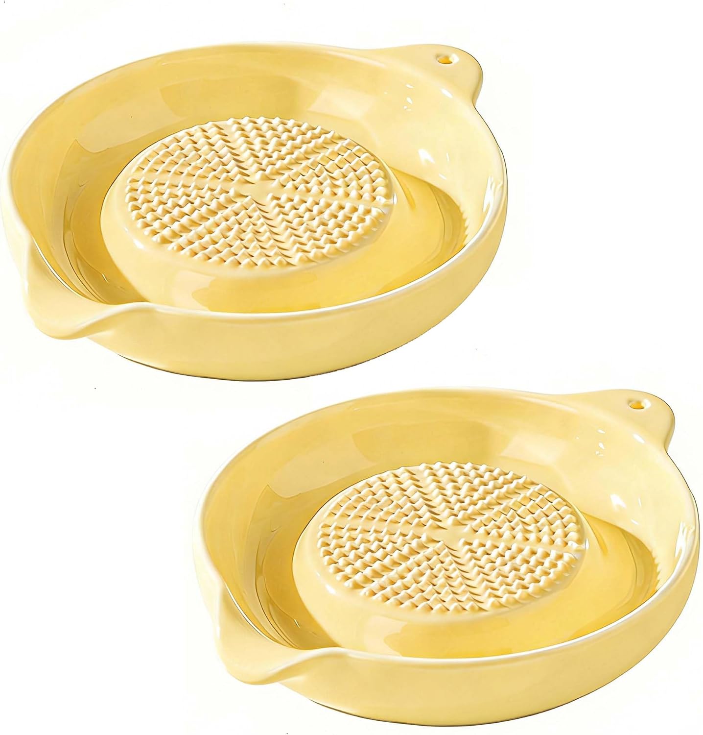2 Pcs White Ceramic Grater Plate for Ginger, Garlic, Onion, Cheese, Lemon, Chocolate, Vegetables and Fruits for Kitchen (2 Pcs, White)