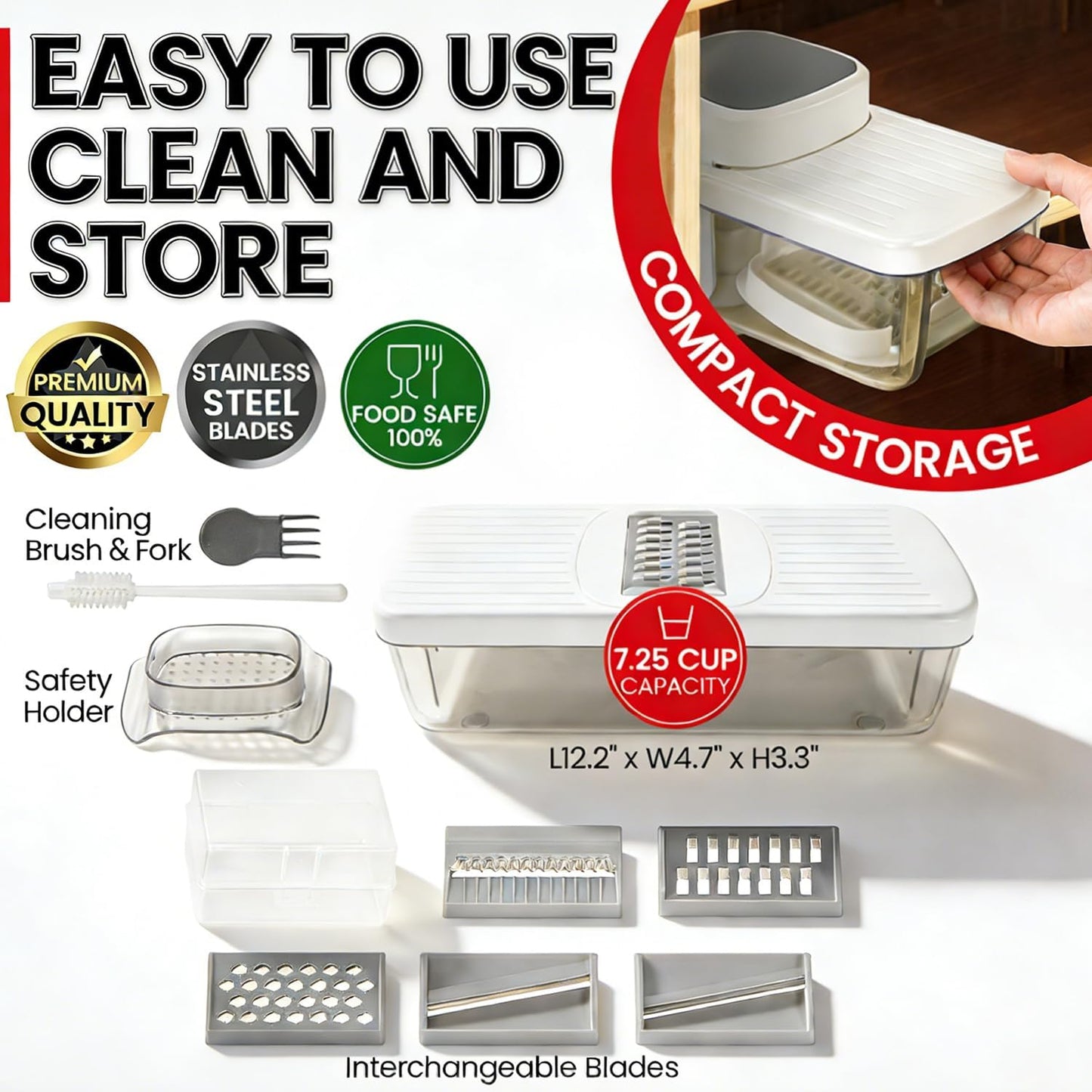 Vegetable Chopper Mandoline Slicer 8-in-1 with Container, 8 Blades for Onion, Veggie & Fruit, Easy Food Slicer Dicer Cutter, Kitchen Gadgets & Essentials