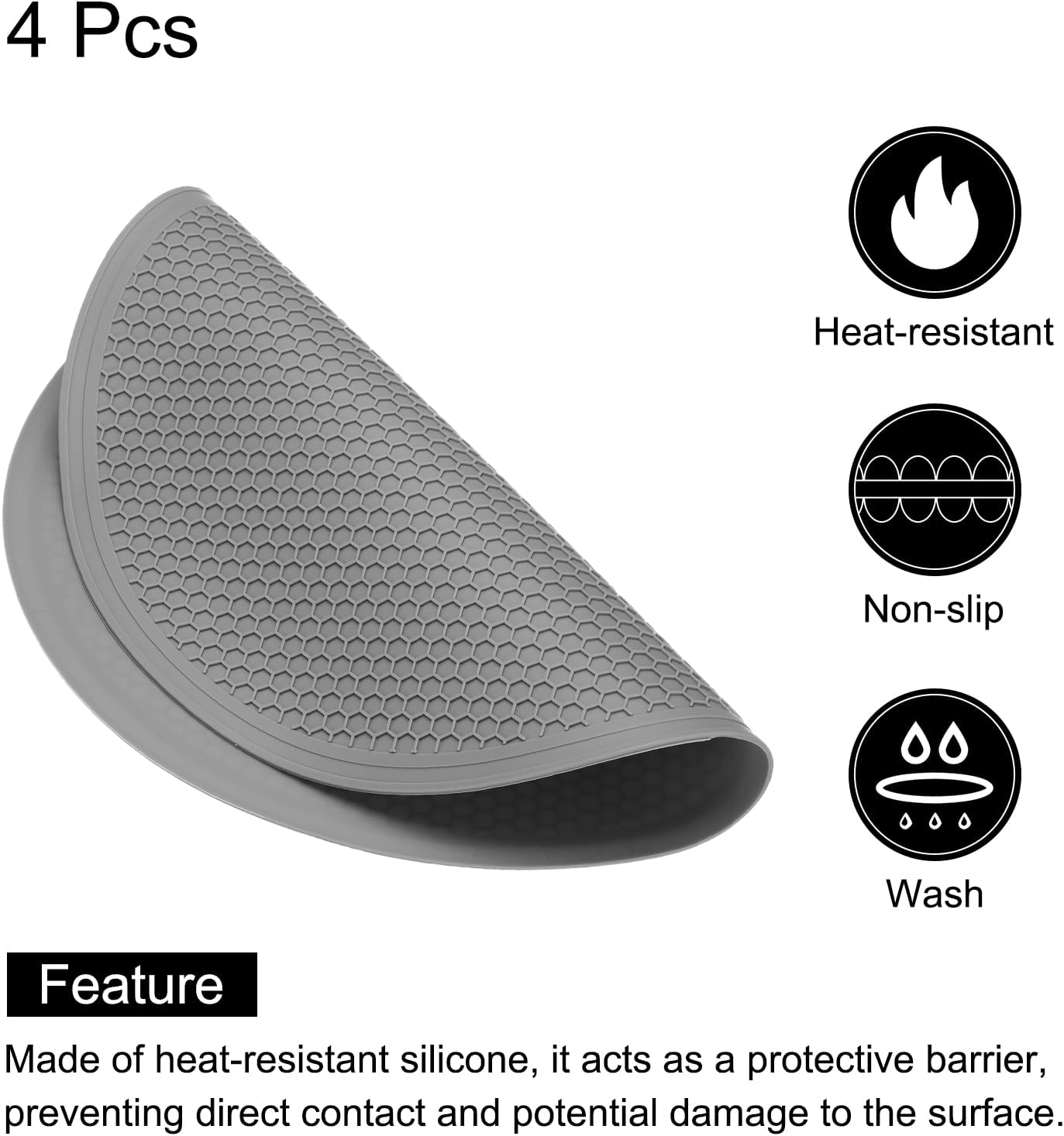 4pcs Silicone Trivet Mats 7.9" Dia Round Non-Slip Silicone Pot Holders for Hot Pots and Pans, Heat Resistant Hot Pads for Kitchen Hot Dishes Table Countertops, Black