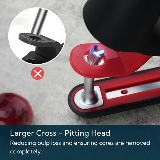 Cherry Pitter Tool, Cherry Core Remover | Larger Cross-Pitting Head, Safety Lock, Non-Slip Soft-touch Handle, Dishwasher Safe