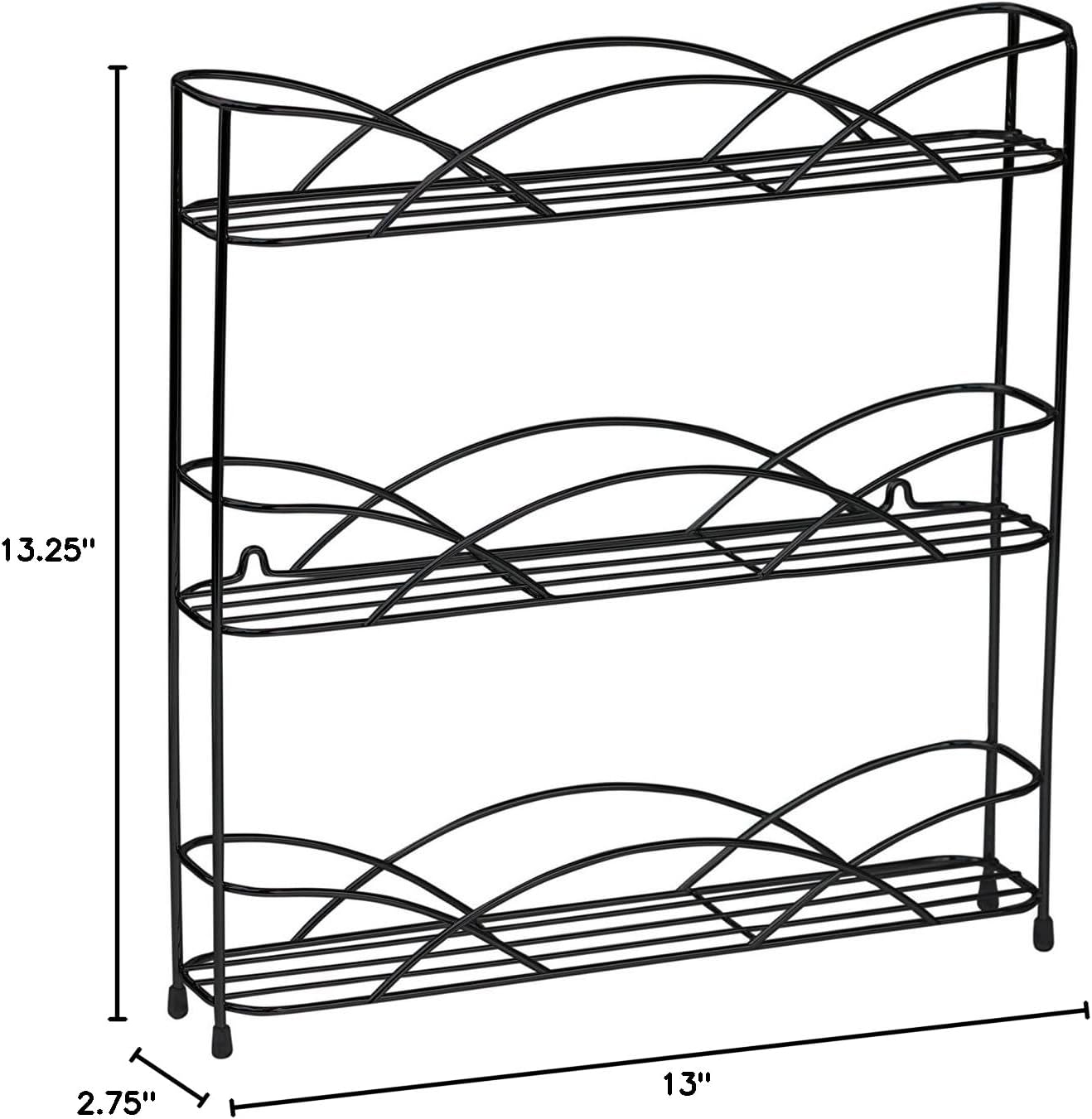 3 Tier Spice Rack Organizer Black Countertop Wire Shelf Spice Rack for Modern Kitchen Pantry Cabinet, Organize Spices with Three Tier Spice Shelf for Kitchen Storage with Wall Mount Option