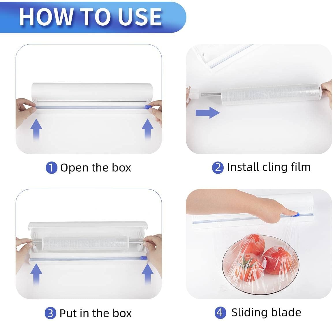 Refillable Plastic Wrap Dispenser with Slide Cutter, cling wrap with slide cutter for 250ft Tin Aluminum Foil Dispenser