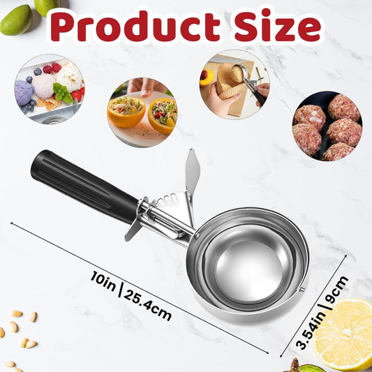 2 Pcs 8 Ounce Portion Scoops Ice Cream Scooper with Trigger Stainless Steel Portion Control Scoop for Restaurant, Baking Food, Cookie Dough, Cupcake Batter (Black,Red)