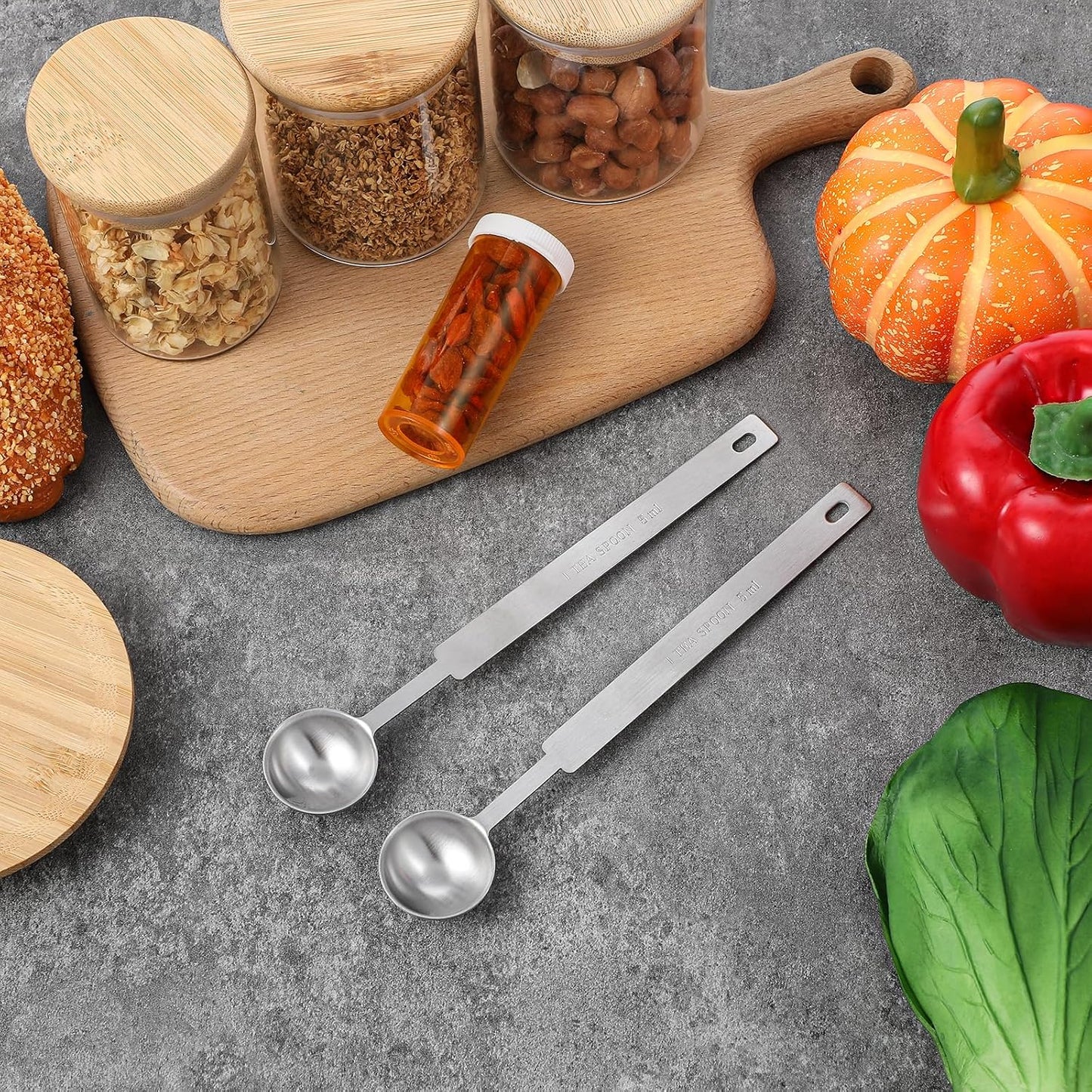 2pcs 1 Tsp Measuring Spoon,5 ML Long Handle Teaspoon Measuring Spoon,Stainless Steel 1 Tsp Teaspoon Scoop for Accurate Measure Liquid Dry Ingredients Ground Coffee, Cooking & Baking