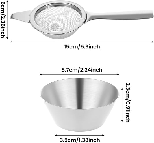 2.2" Matcha Sifter Mini Fine Mesh Strainers Small Tea Strainers Matcha Filter with Handle Metal Sieve Stainless Steel for Cocktail Loose Tea Coffee, Silver