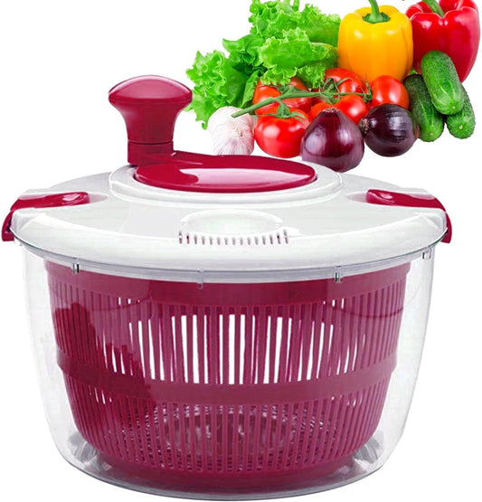 Large Manual Salad Spinner | Efficient Lettuce Washer with Secure Lid, Rotary Handle & Drainer for Quick Drying of Leafy Greens & Fruits in Home Kitchen Hot Pink