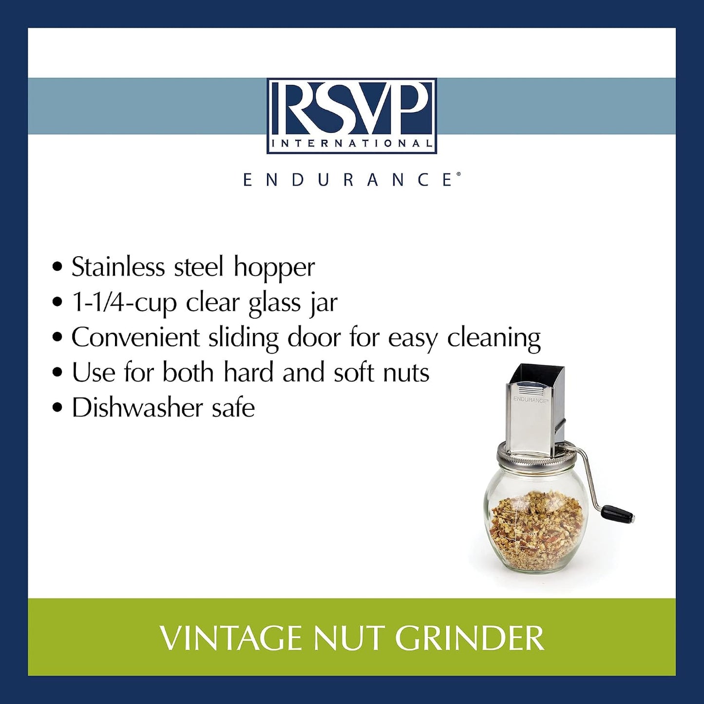 Endurance Vintage Inspired Nut Grinder, 1.25 Cup Capacity, Glass Bottom