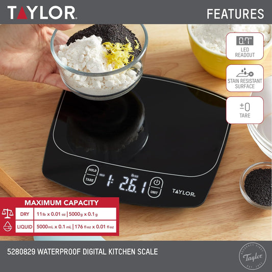 Waterproof Digital Kitchen Scale, 11 pounds, Black