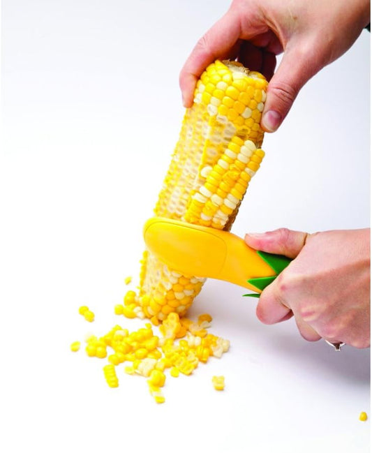 Joie Corn Cob Stripper, Durable Stainless Steel Blades, Secure Contoured Grip, Compact Peeler Cuts in Both Directions to Remove Kernels, Cute Kitchen Gadget, Great Canning Tool