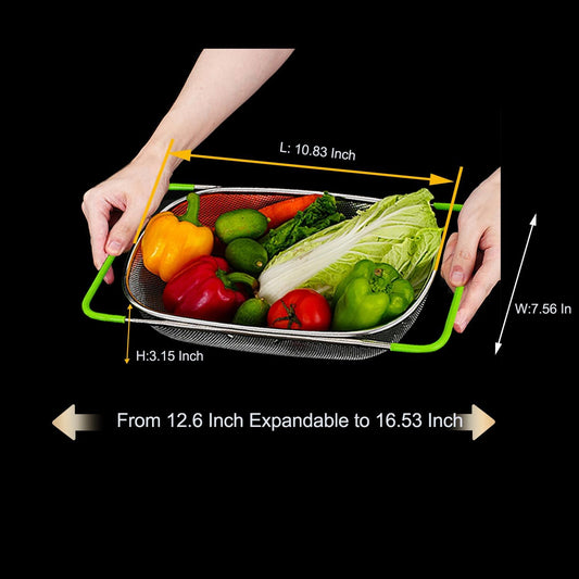 TENTA Premium Quality Over The Sink Stainless Steel Oval Small Colander with Fine Mesh 2.5 Quart Strainer Basket & Expandable Rubber Grip Handles-Strain,Drain,Rinse Fruits,Vegetables