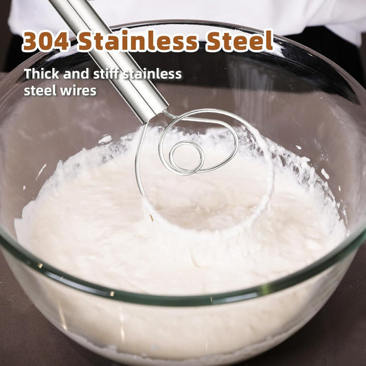 Danish Dough Whisk, 12 Inch Stainless Steel Bread Whisk | Sourdough Whisk for Mixing Dough with Less Effort and Easy Cleaning