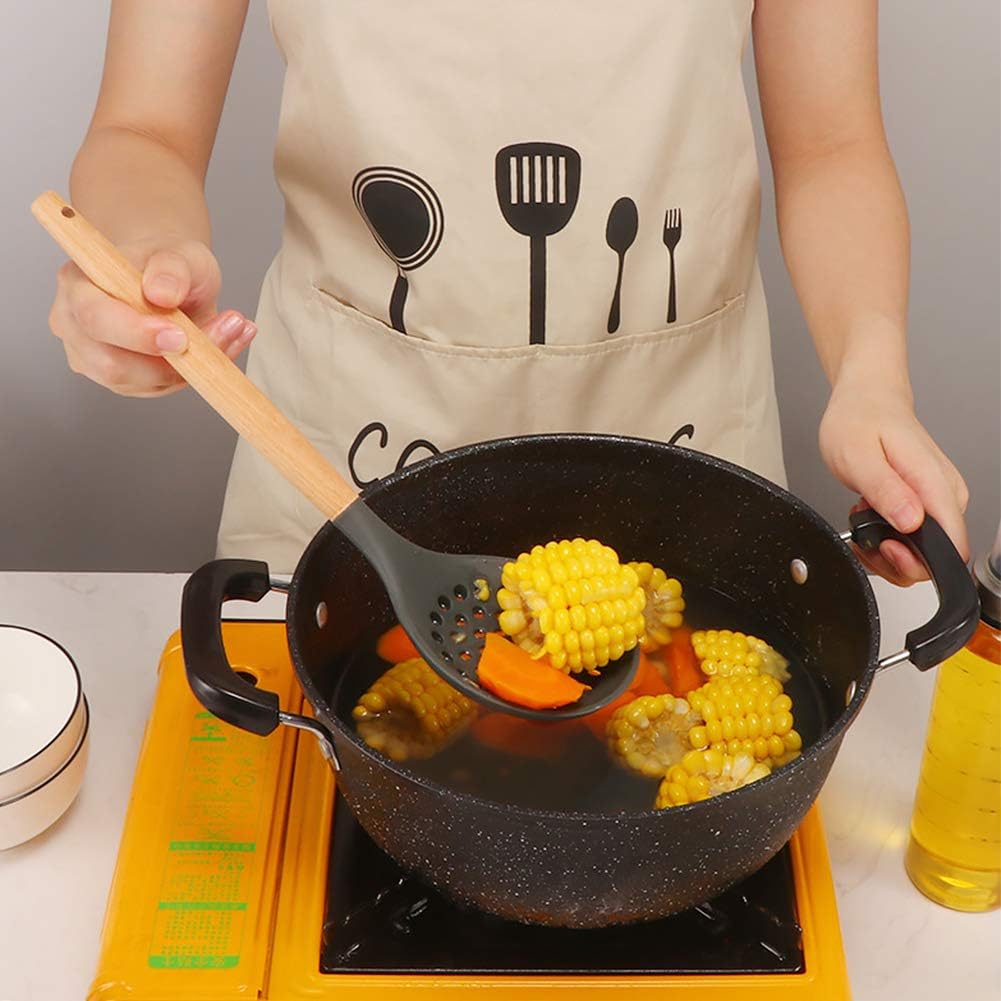 Slotted Spoons for Cooking, Nonstick Slotted Spoon Skimmers with Heat-Resisting Handle, Frying Spoons Strainer for Kitchen Cooking Draining Vegetable Frying(Black)