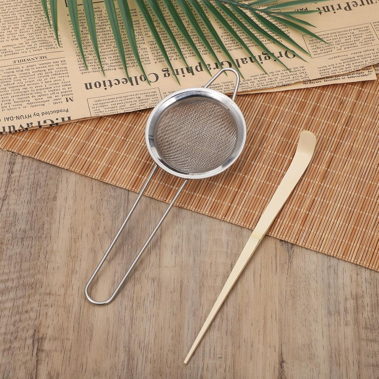 3" Matcha Sifter Small Sifter for Matchaa Strainer Small Mesh Strainer Fine Mesh Stainless Steel Tea Strainers, Bamboo Matcha Scoop Spoon Tools for Measuring