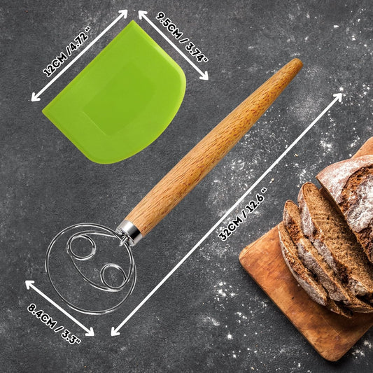 BOORIKA Danish Dough Whisk – Sourdough Mixing Tool with Dough Scraper. Danish Whisk for Baking, Mixing Thick Dough, Bread Making, Pastry, Cookies, Pizza, Batter & More