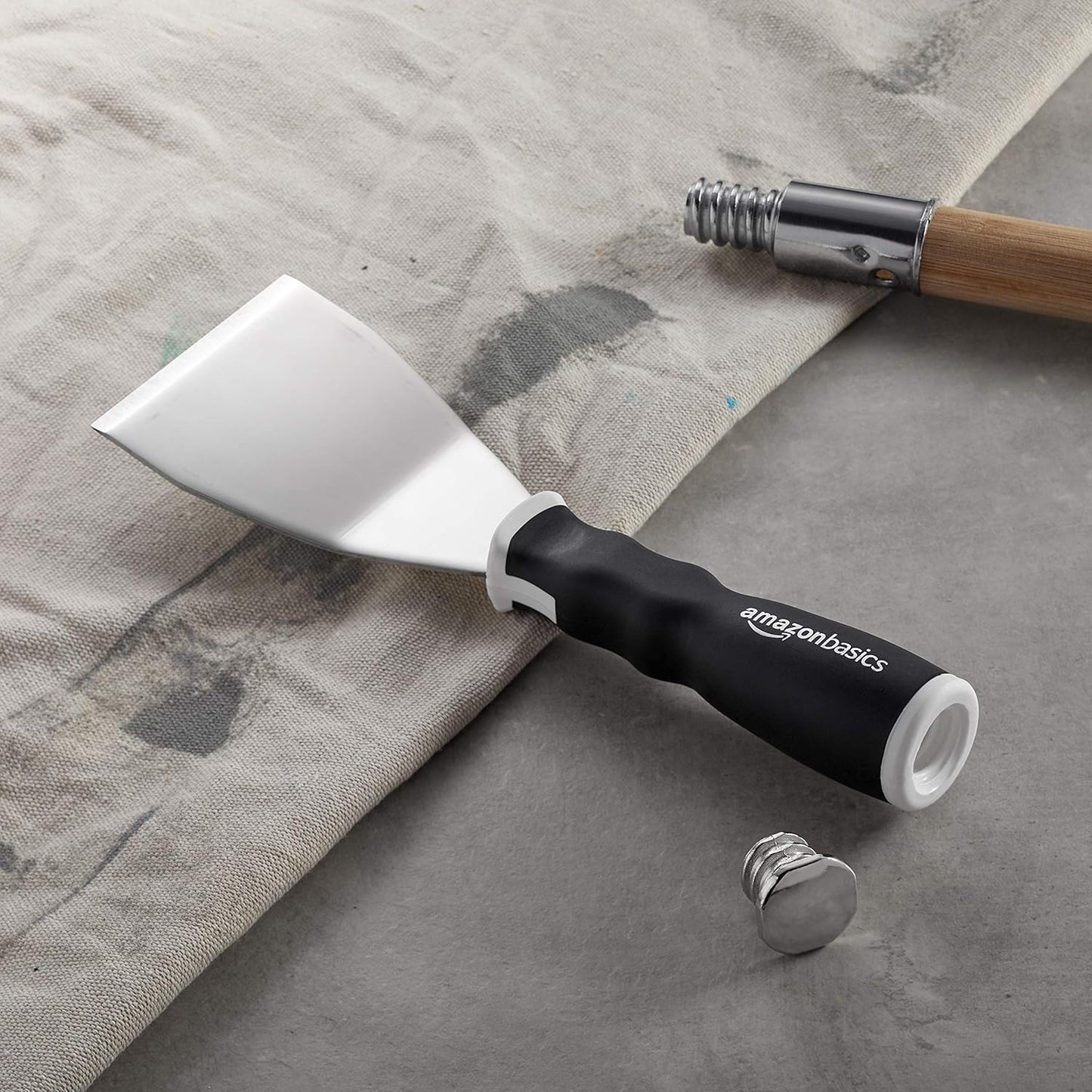 Amazon Basics Soft Grip Bent Scraper with Pole Socket, Heavy-Duty Hammer End for High-Reach Scraping, 3"
