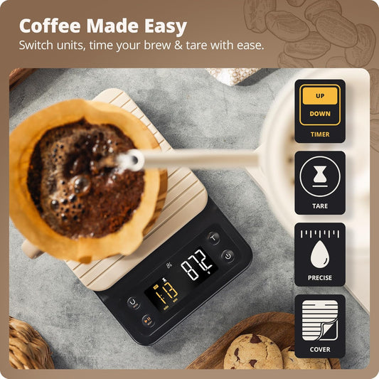 Greater Goods Coffee Scale with Timer – 0.1g Precision Digital Coffee & Espresso Scale for Pour-Over, Coffee Bean Weighing, Barista Brewing, Waterproof Cover, 3kg Capacity (Onyx Black)