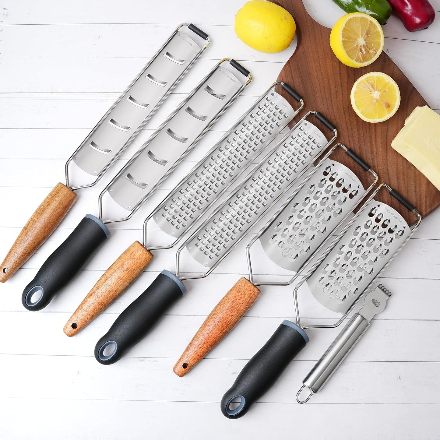 Lemon Zester, Stainless Steel Kitchen Cheese Grater, Plastic Cover Ergonomic Soft Black Handle