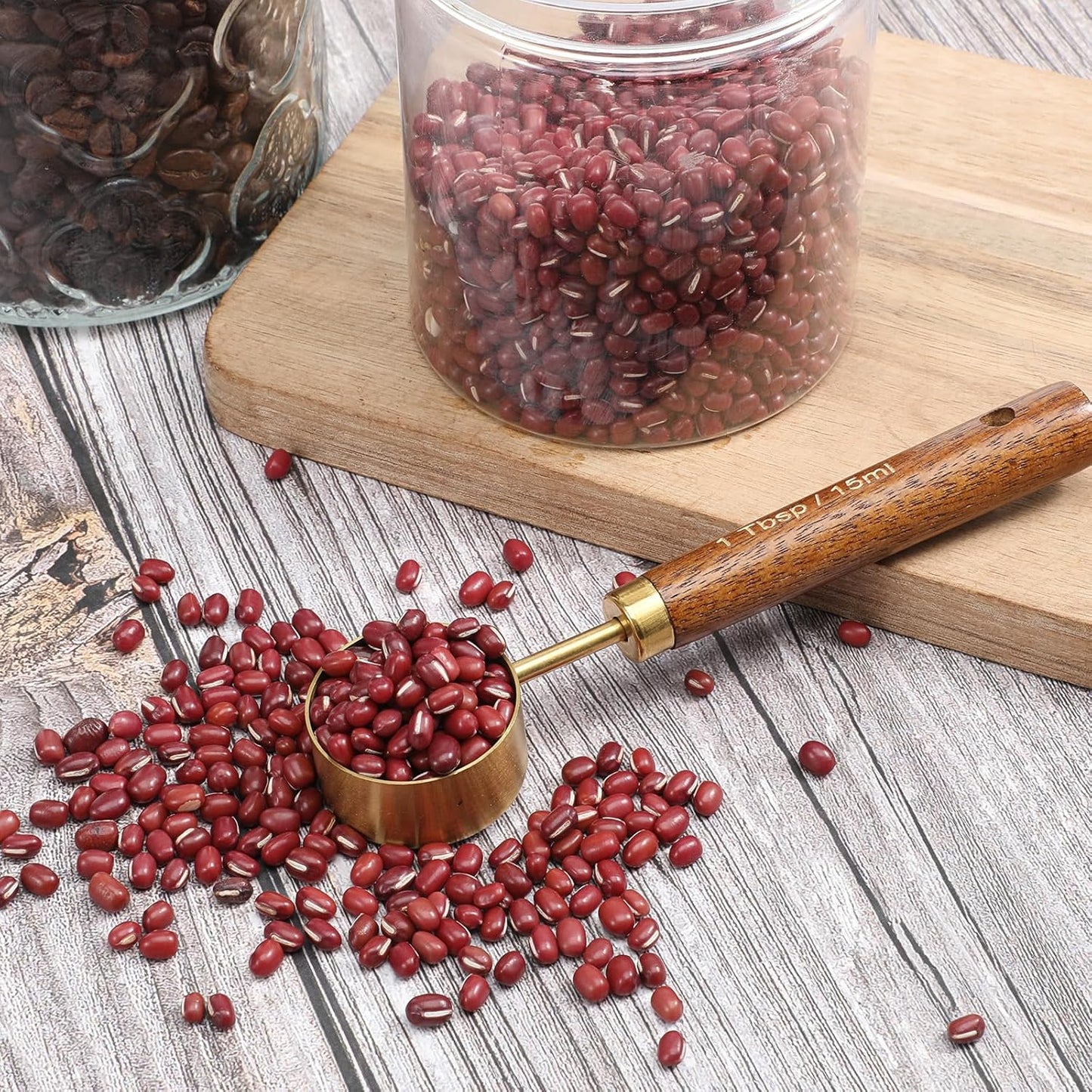 Gold Coffee Measuring Spoon, Stainless Steel Teaspoon Scoop, Walnut Handle, 15ml Capacity Tablespoon, Gold Plated for Coffee Tea, and More
