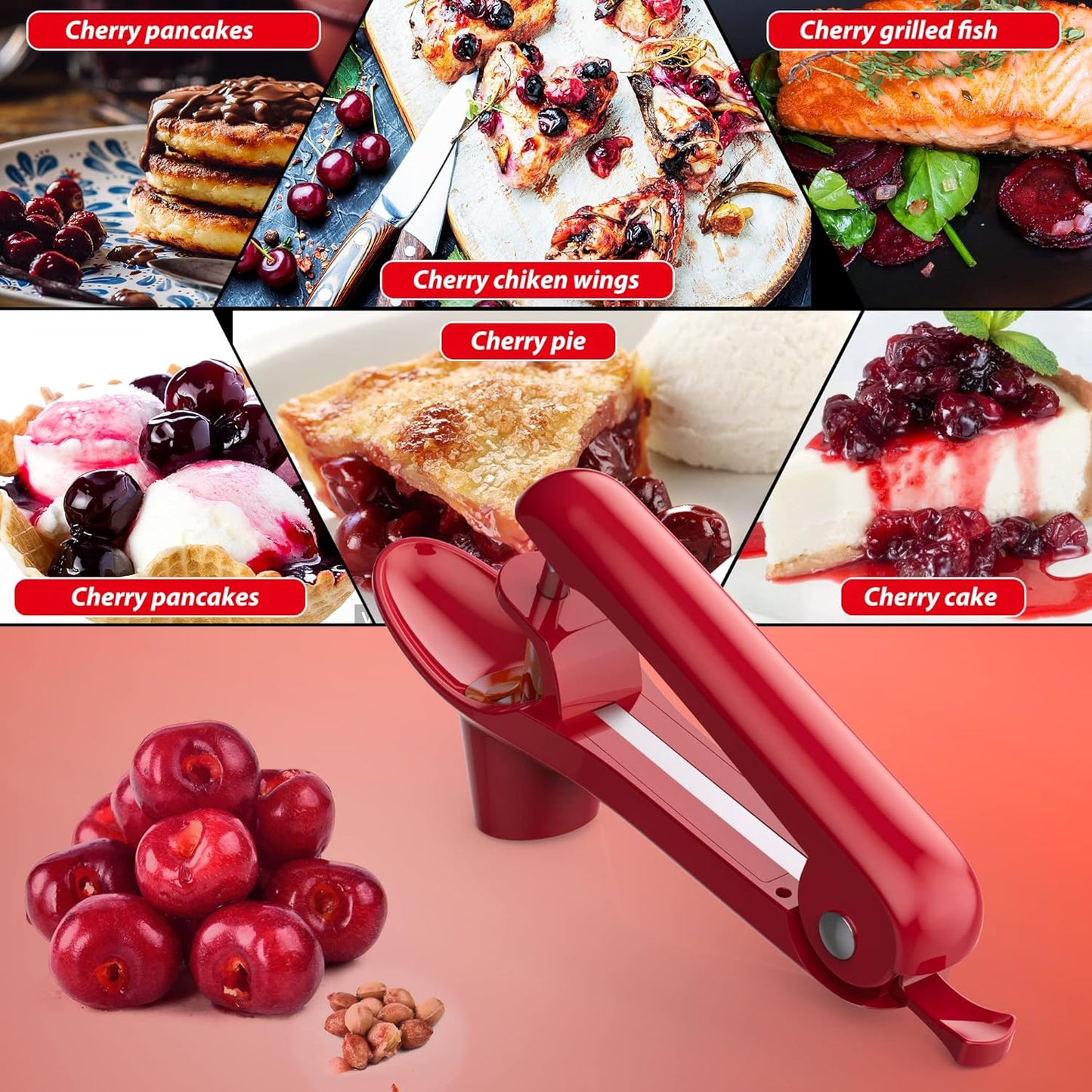 Cherry Pitter - UCMORX Stainless Steel Cherries Pitter Tool Cherries Corer Cherry Remover for Making Cherry Jam with Lock Design(Black)