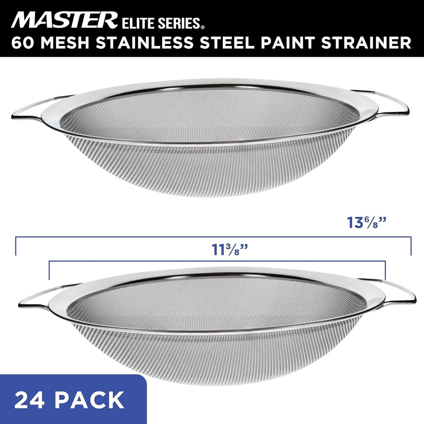 Master Elite 60 Mesh Stainless Steel Paint Strainer, 2 Pack - Fits Over 5 Gallon Paint Bucket Cans, Strains Filters Removes Debris, Particles, Impurities from Coating and Liquids - Drain, Rinse Food