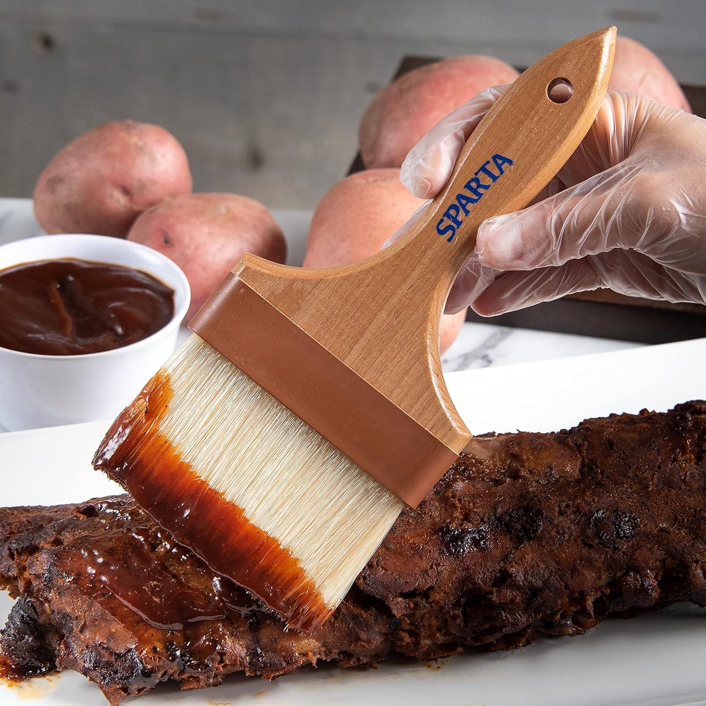 SPARTA Kitchen Basting Brush – 4037300 Basting Brush for Cooking Flat Boar Bristle Brush, Hardwood Handle for Kitchens, Restaurants, Catering, High Heat Food Prep, 1.5in
