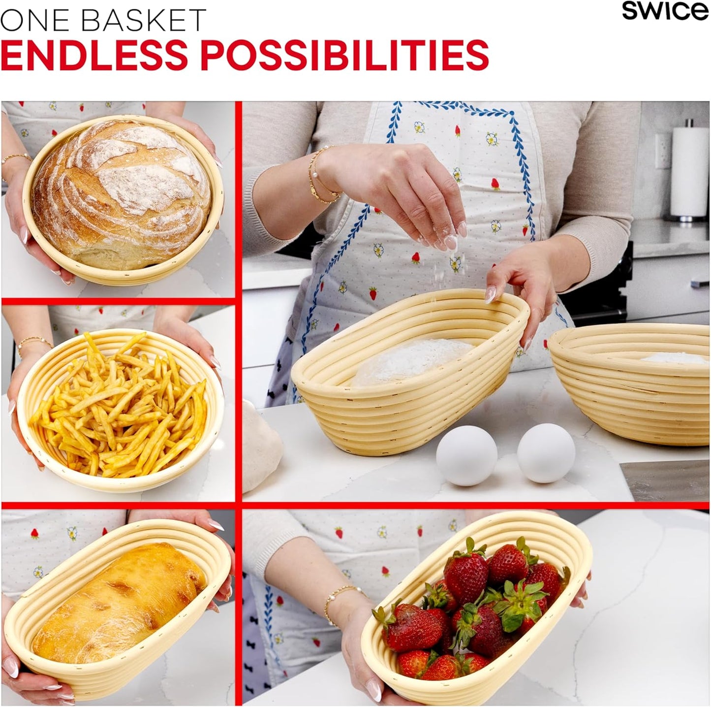 Swice Bread Proofing Basket, Round 9-Inch Banneton Sourdough Starter Kit with Lame, Dough Scraper, Linen Liner, and Basting Brush, Complete Bread Making Supplies and Tools