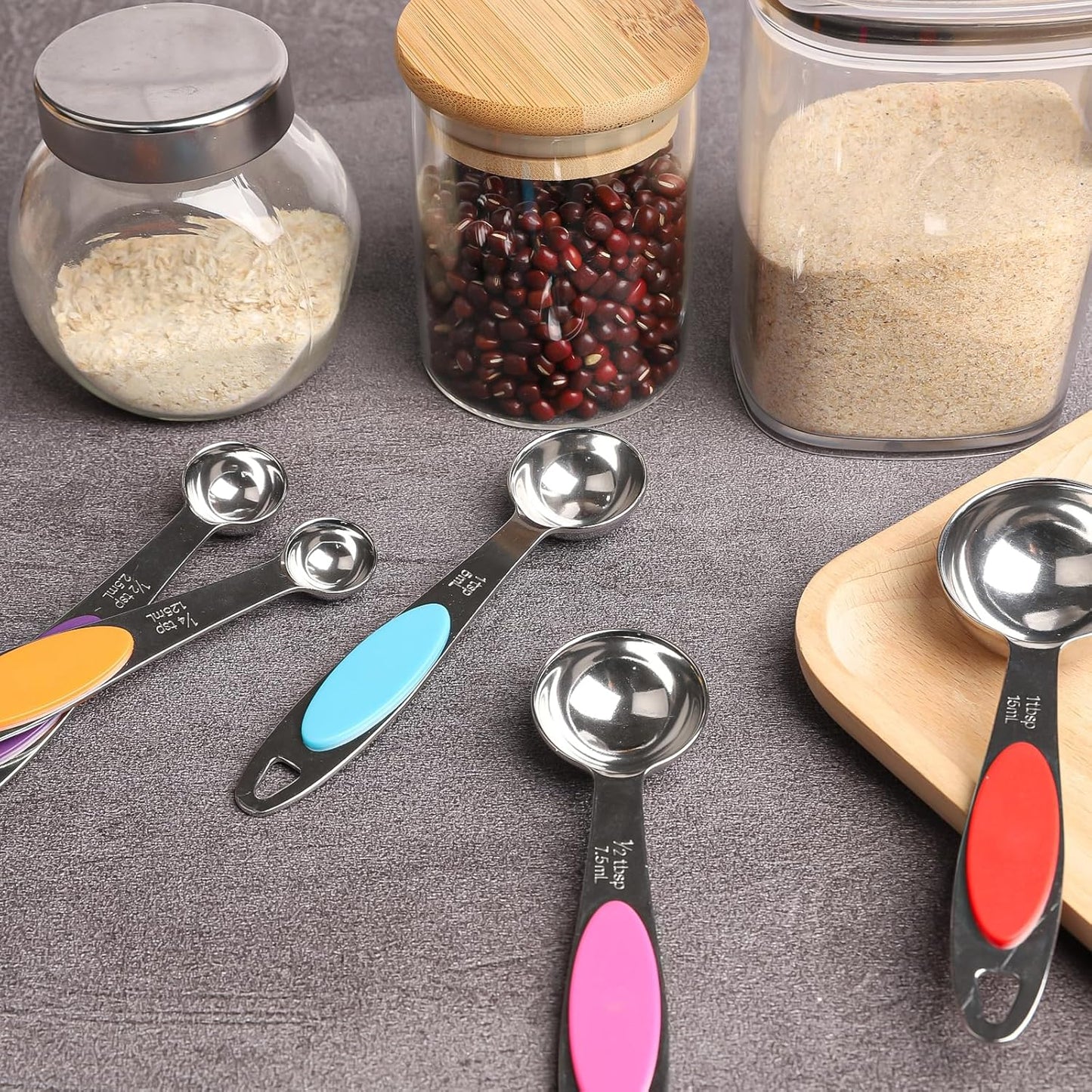 Magnetic Measuring Spoons Set Stainless Steel Measuring Spoons,Tablespoon Measuring Spoon for Dry and Liquid Ingredients (5, Colorful)