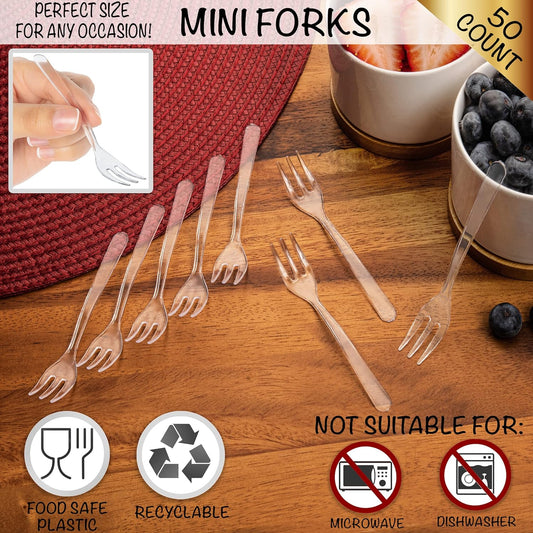 Loreso Plastic 50CT Mini Clear Dessert Spoons For Miniature Dessert Cups, Tasting Party, Sampling, Ice Cream, Small Catering Supplies - Reusable BPA Free Pack of 50
