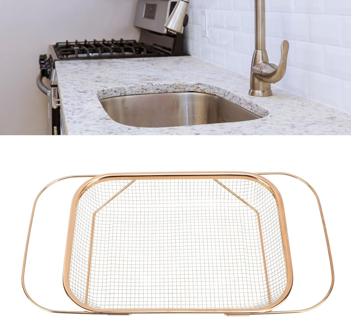 Expandable Stainless Steel Colander, Over The Sink Colander with Fine Mesh Basket Kitchen Strainer for Strain Drain Rinse Vegetables Fruits Dishes (Silver)