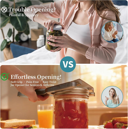 Jar Opener for Weak Hands & Seniors with Arthritis – Easy Twist-Off Lid & Bottle Opener – Ergonomic Non-Slip Handle, Unique Kitchen Gadget & Ideal Christmas Gift for Elderly, Women & Men (Gray)